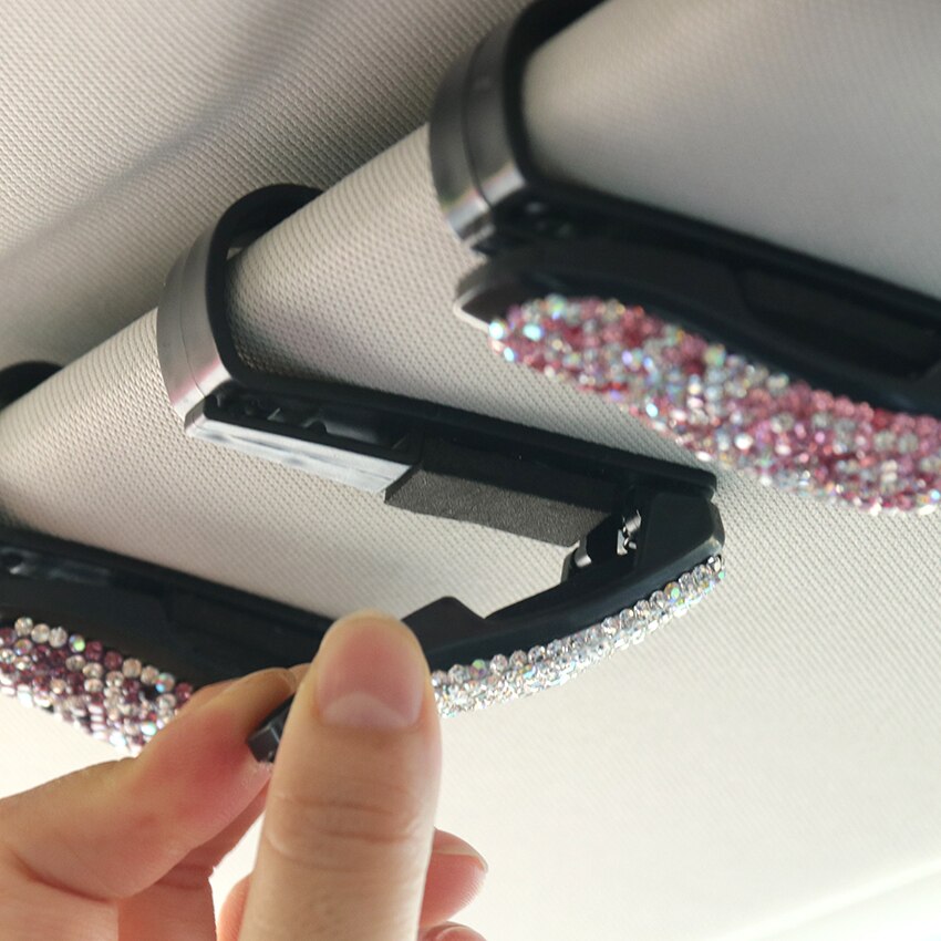 1PC Sun Visor Glasses Bracket Bill Clip Portable Sunglasses Eyeglasses Car Interior Supplies Rhinestone Diamond Decoration Clip