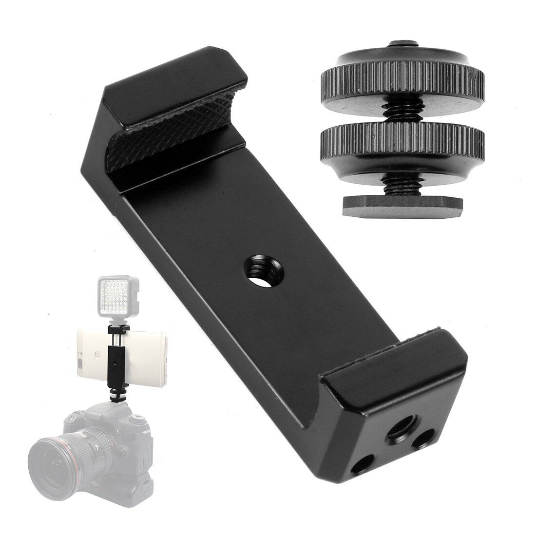 Aluminum Mobile Phone Clamp Holder Clip with 1/4 Tripod Mount Screw to Shoe Adapter for DSLR SLR Vlog Fill Video Photography: Standard set