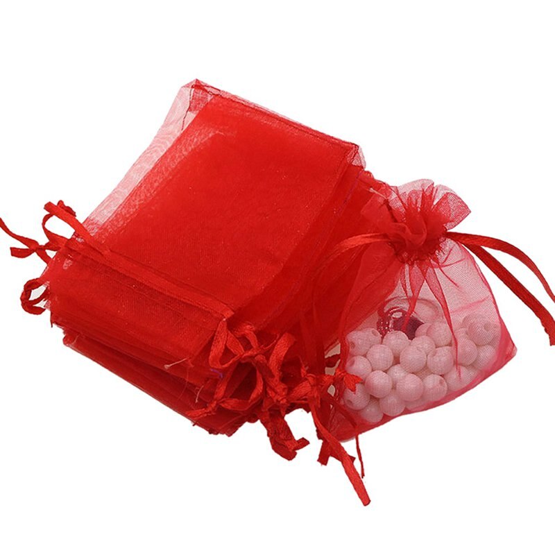 100 Stuks Organza Zakjes Kerst Valentijnsdag Party Candy Box Chocolade Bags Beam Mond Mesh Tas Kleine verpakking Zak