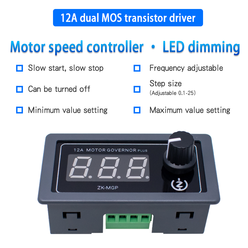 ZK-MGP Instelbare Snelheid Pwm Dc Motor Controller 5-30V 12a 360W 6V 12V 24V Slow Start Slow Stop Module