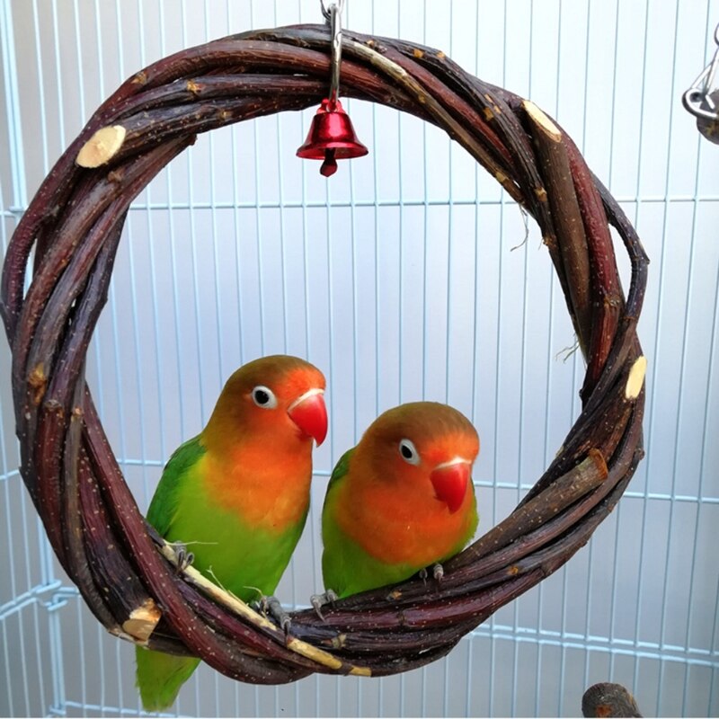 Pet Rattan Hoop Hanging Cage Climb Swing Chew Bite Ring with Bell Toy Birds Parrot Macaw Standing Perches Platform