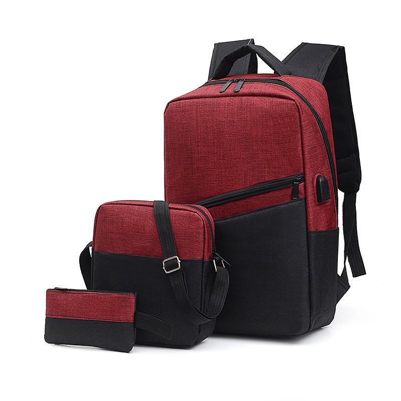 Mode 3 Delige Set Oxford Gesponnen Rugzak Trendy Cool College Student Schooltassen Casual Licht Grote Capaciteit Dagelijkse Boek Tas: Red