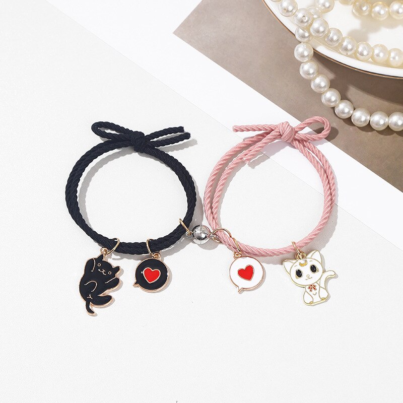 Romântico 2 pçs/set Ímã Pulseira Casal Bonito Do Cão Do Gato Pingente Braslet BFF Amigo Braclet Pulseras Brazalete Emparelhado Presente Para O Amor: Cat