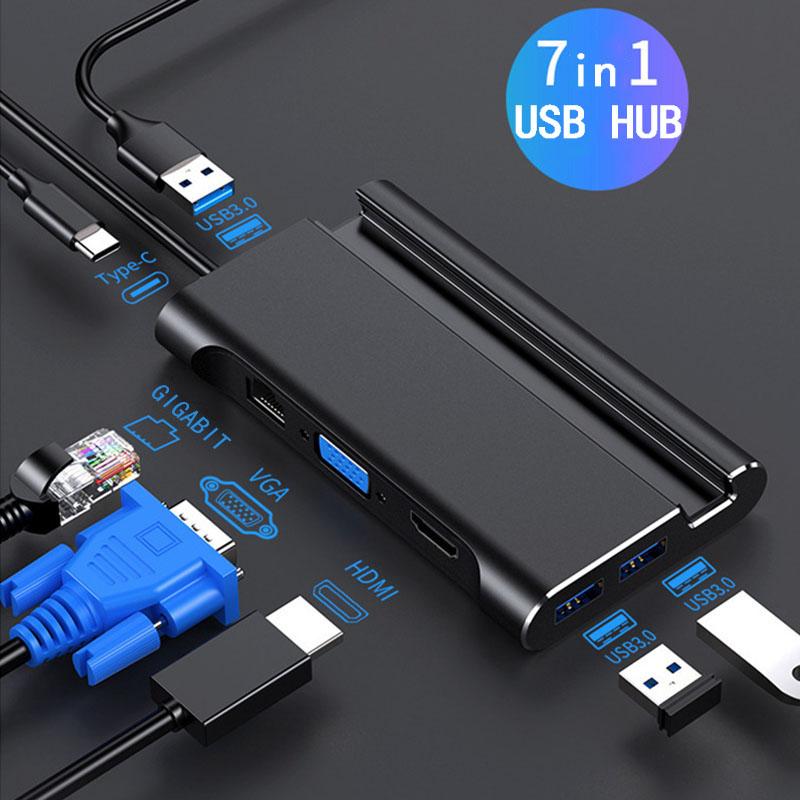 USB-C portátil Docking Station USB 3,0 HDMI VGA RJ45 de Hub USB para portátil Macbook Pro HP DELL superficie Lenovo Samsung muelle