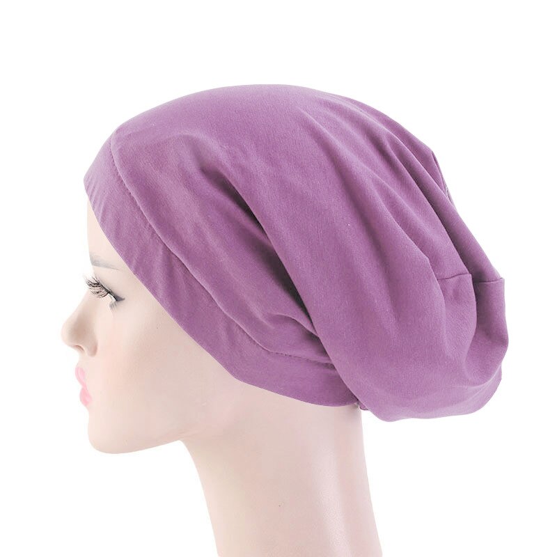 Bonnet en Satin élastique pour femmes musulmanes, Bonnet de perte de cheveux, Skullies, enveloppant la tête, chimio, Cancer, indien, Turban uni, à la: 07 Light Purple