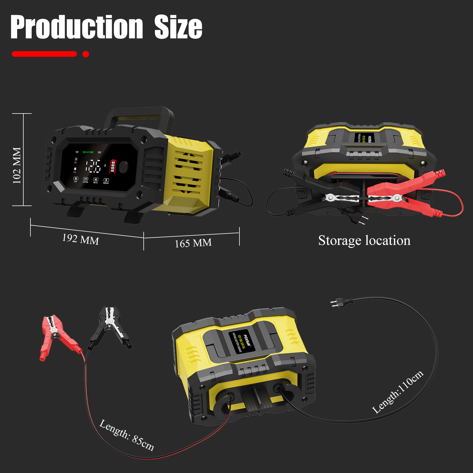 FOXSUR-cargador de batería de coche 10A para baterías de plomo-ácido Lifepo4 AGM de 12V 24V para motocicleta, camión, barco con reparación automática de pulso