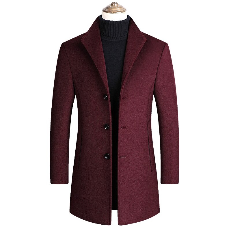 Chaqueta de lana de para hombre, ropa de lujosa, abrigos de mezcla de lana para otoño e invierno, Color sólido,: EU Size XL / Rojo