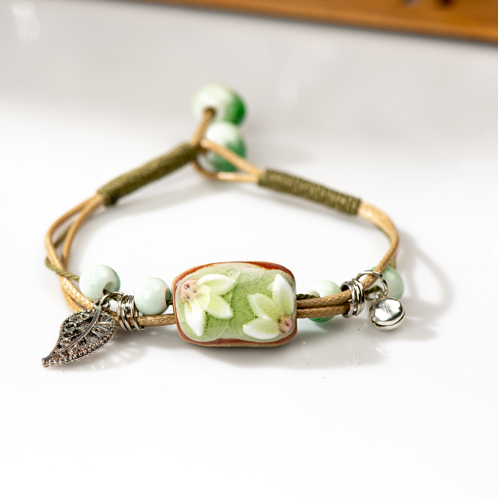 Forest Series Plant hand-kneaded Ceramic Adjustable DIY Bracelet For Women Jewelry #CZ501: Blue Zinc Plated