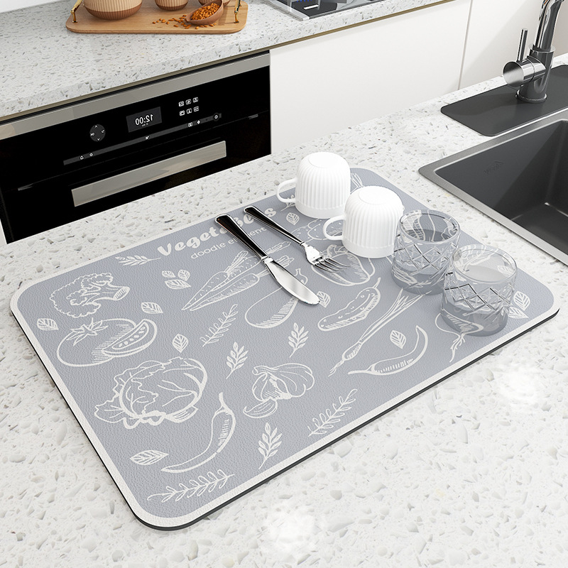 Grand tapis de cuisine Super absorbant, tapis de vidange de plat à café, tapis de séchage, tapis de vidange de salle de bains à séchage rapide, napperon de robinet de cuisine: M / Bleu