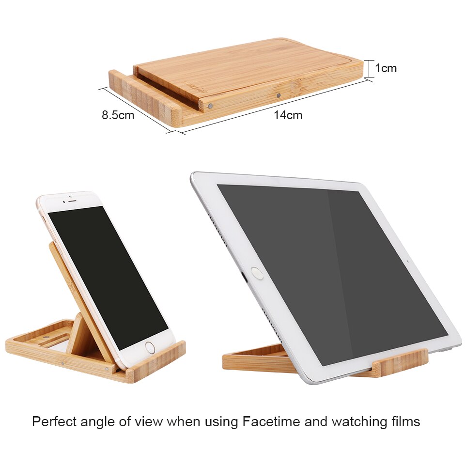 Icozzier mini bambus bærbar justerbar tablet telefon stativ kontor hjem multi-vinkel foldbar mobiltelefon holder