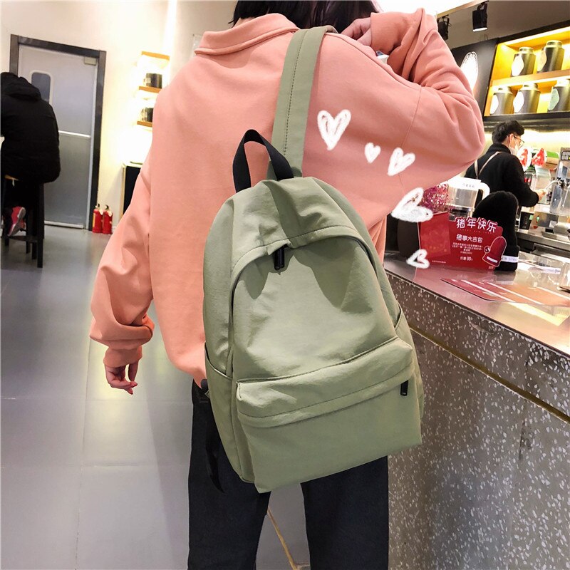 HOCODO Solid Canvas Backpack For Teenagers Women Casual Large Capacity School Bag Simple College Wind Travel Backpack Mochila