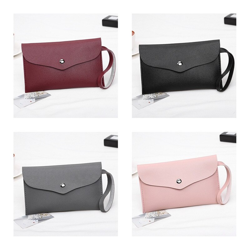 Women Simple Zipper Leather Slim Wallet Female Purse Clutch Thin Wristlet Phone Coin Credit Card Holder Dollar