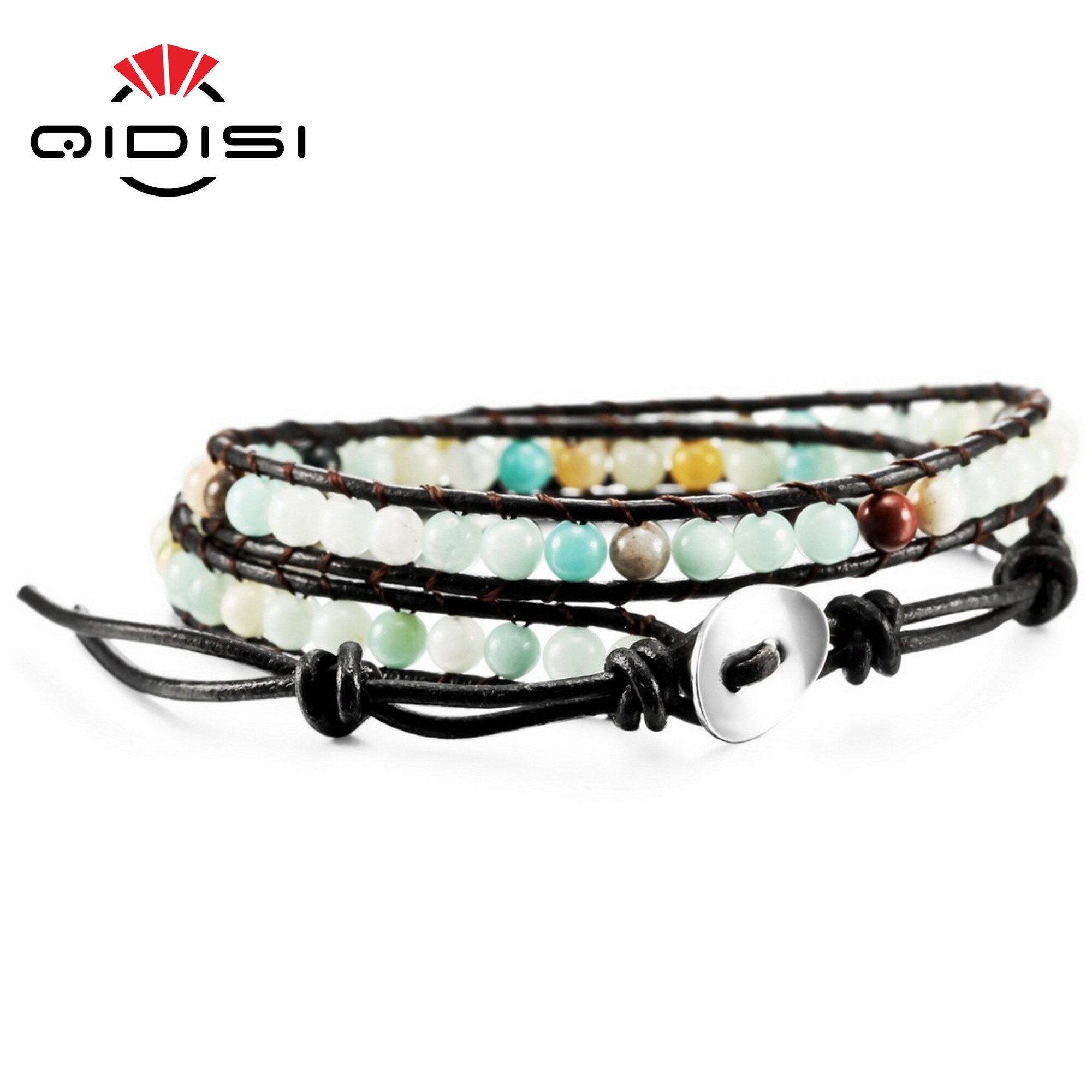 Stone Leather Bracelet Bangle Cuff Rope Bead 2 Wrap Charm Bracelets Bangles Female Statement Jewelry Party