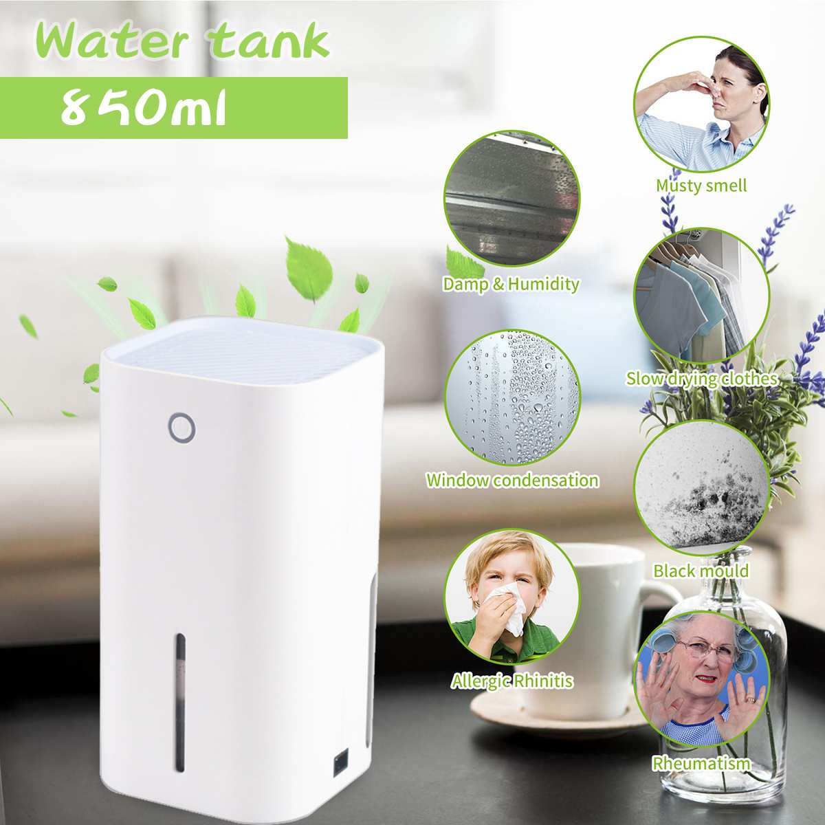 850ML Mini Dehumidifier Smart Moisture Absorber Household Dehumidifier Basement Moisture Absorber Mute Power saving 100-240V