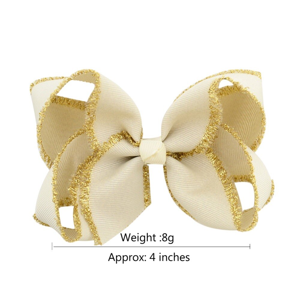Lazos para el cabello para niñas, 1 pieza, 4 pulgadas, Boutique, dorado, cinta de lazo anudado sólido, accesorios hechos a mano con Clip de cocodrilo, 889