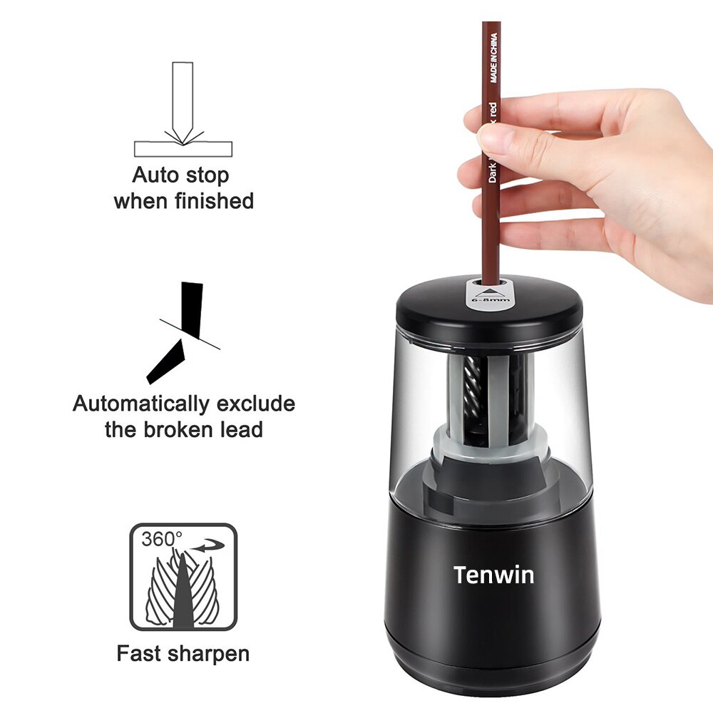 Tenwin Stationery Automatic Electric Pencil Sharpener USB Heavy Duty Mechanical with Container Battery for Kids Ten Win