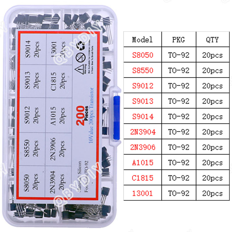 TO-92 TO-92L TO-126 TO-220 Serie Mosfet Triodo Tiristor PNP NPN Transistor Surtido Kit Caja: Castaño