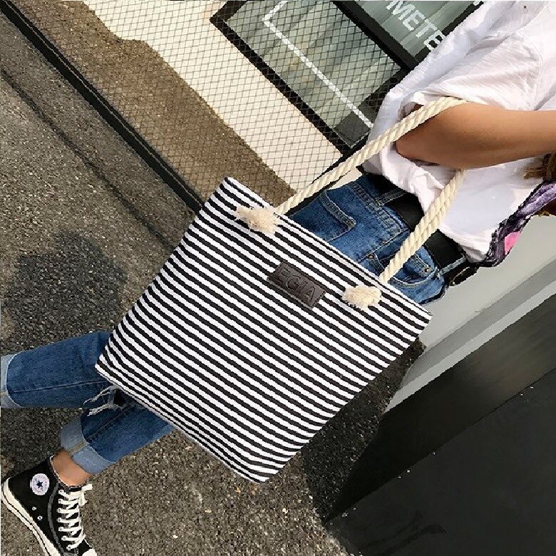 Neue Stil Leinwand Schulter Tasche Dicken Seil Koreanische Streifen frauen Tasche Student Tutorial Tasche Anpassung Starke