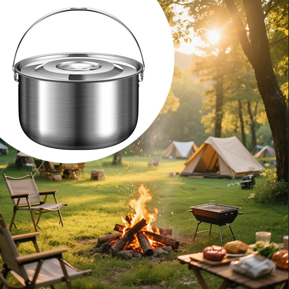 Camping soppgryta 1.4l 2.4l 4l 6l rostfri gryta av grisolja med lock och handtag utomhuspicknickkök köksredskap tillbehör