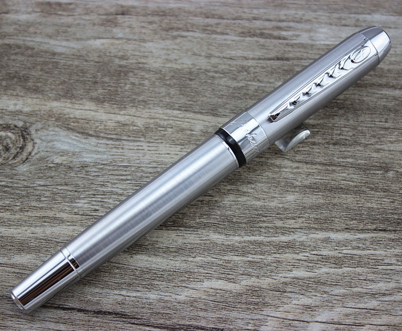 Silver Fountain Pen JINHAO 250 F Nib Silver Trim Removable Ink Converter