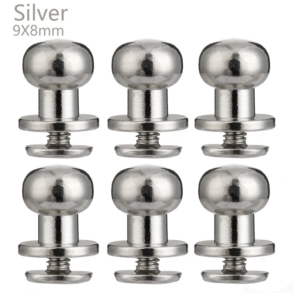 10PCS Monk Head Screws Leather Metal Craft Belt Wallet Solid Brass Nail Rivets Screws Bags Accessories Tacks: 9X8mm Silver