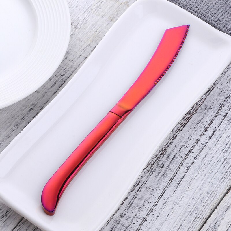 4 &amp; 8 stk rustfritt stål spesialhåndtak fruktkniv bordkniver restaurantbestikk middagskniv gull biffkniver servisesett: Regnbue nr .3-4 stk