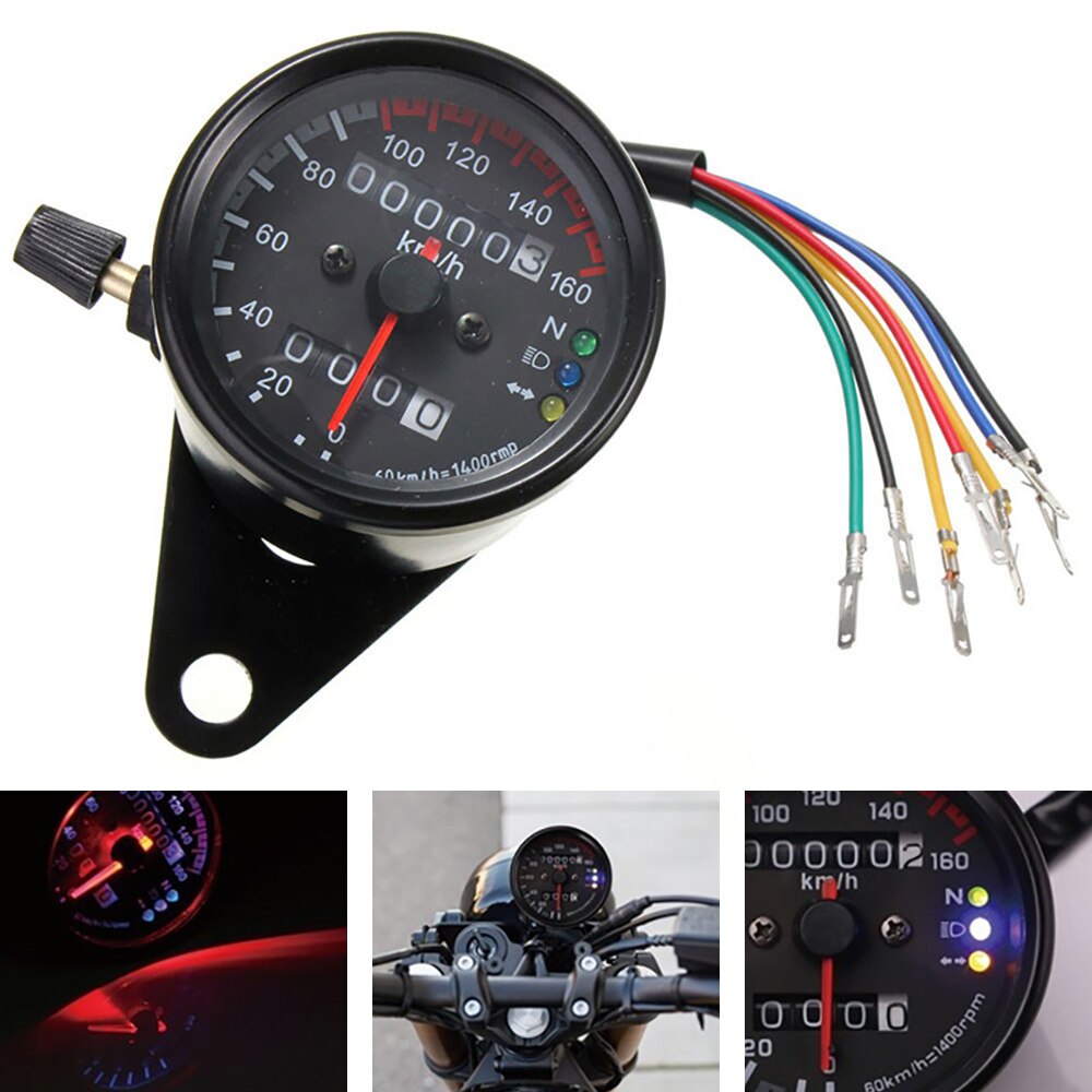 Universal Motorcycle Speedometer Odometer DC12V Motorcycle Dual Speed Meter with LED Indicator Speedom