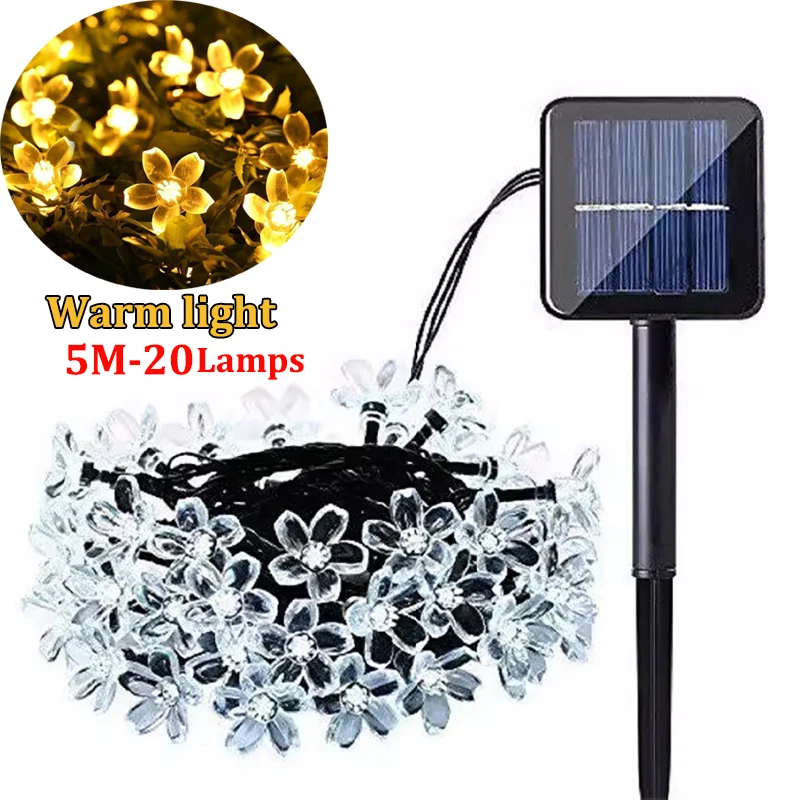 Solar Flower Lights Cherry Blossom String Light Waterproof Garden Fairy Lighting Strings Wedding Party Christmas Decoration: Blue