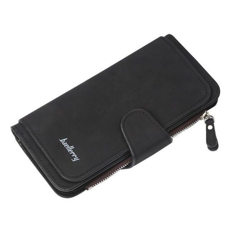 Women Wallets Dull Polish Leather Wallet Double Zipper Day Clutch Purse Wristlet Portefeuille Handbags Carteira Feminina: Black-2