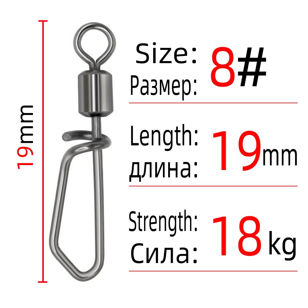 Dndyuju 20 stk fiskeswivels&amp;snapp-kobling tønnesvivler rullende t-form snapp fiskeutstyr fiskeswivel pesc tilbehør: 20 stk størrelse 8