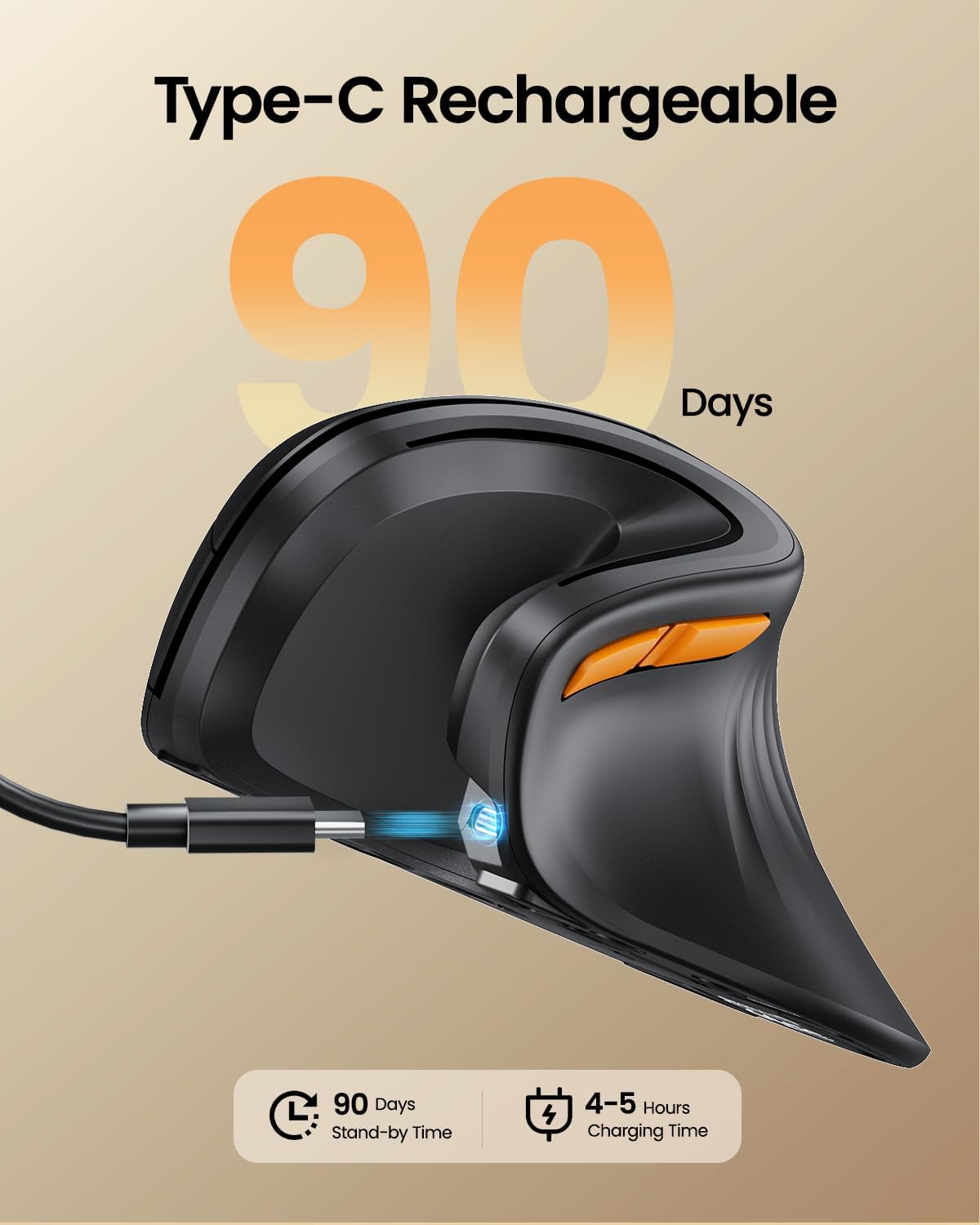 ProtoArc Ergonomische Maus, EM11 NL BT wiederaufladbare kabellose vertikale Maus 3, 2,4 GHz optische Mehrgerätemäuse für Computer