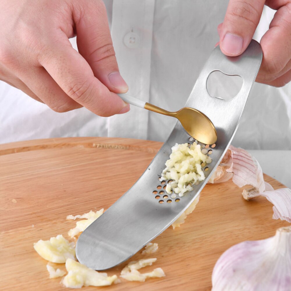 Multifunctional Stainless Steel Arc Rocker Rocking Garlic Press Crusher Mincer Chopper Kitchen Tools Bottle Opener Can Opener