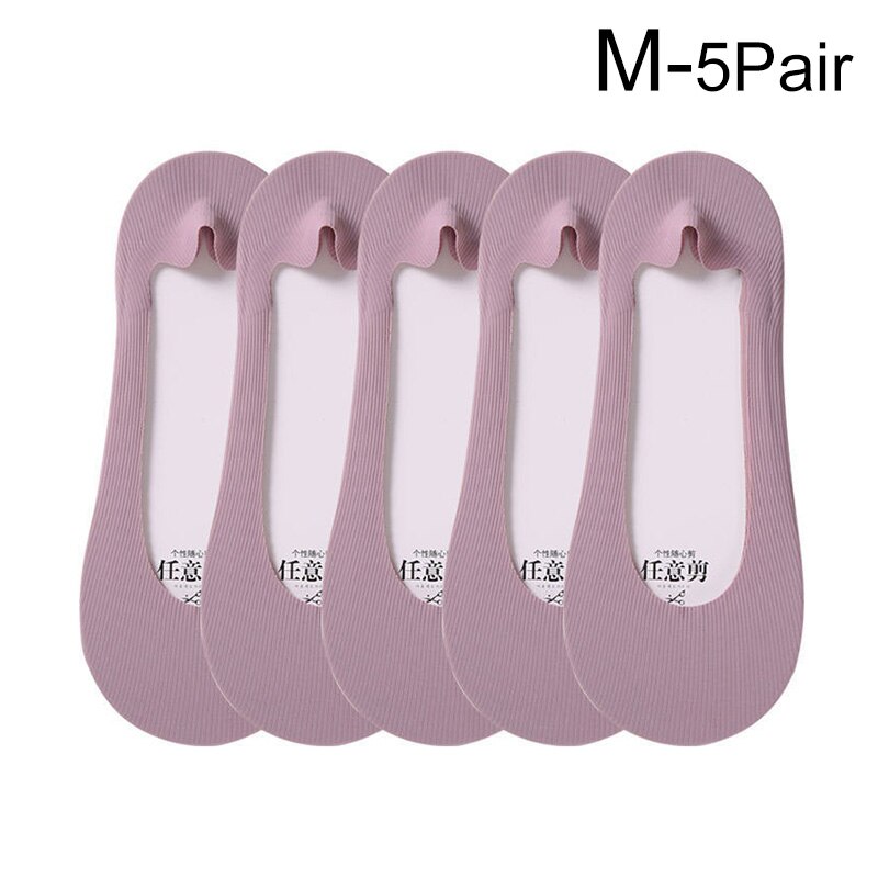 5Pairs Woman Ice Silk Invisible Boat Socks Women's Short Socks Female Ladies Shallow Mouth No Show Socks Slippers Summer Style: M