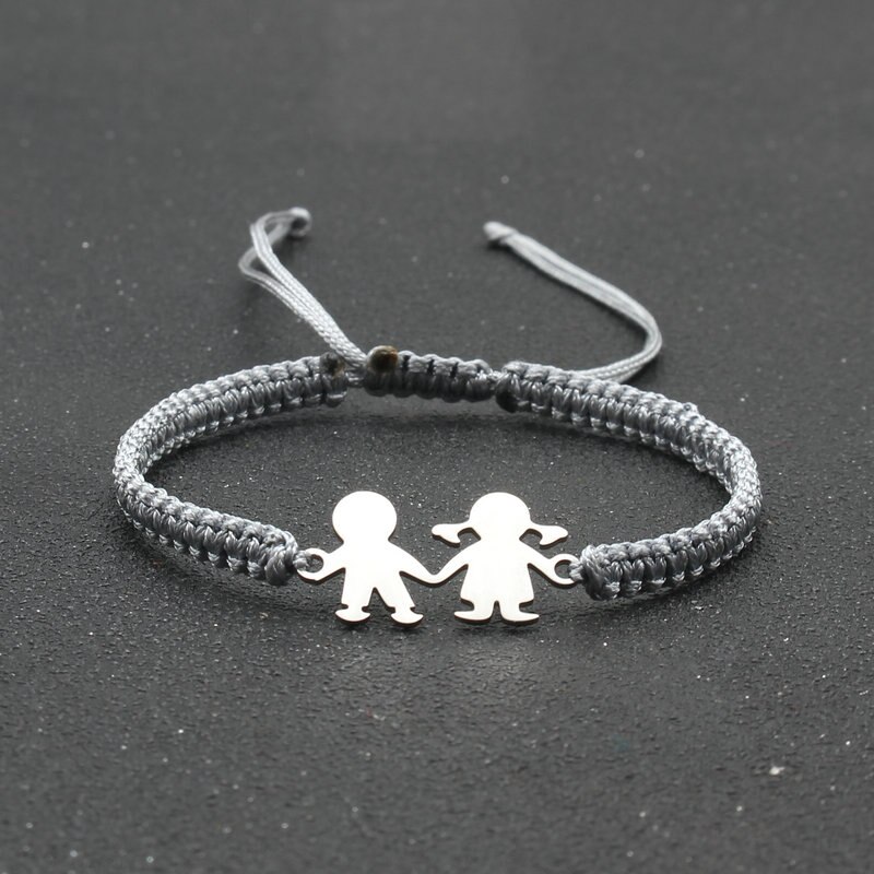 Leuke Familie Stijl Roestvrij Staal Jongen Meisje Bedelarmband Lucky String Handgemaakte Braid Verstelbare Armbanden Voor Vrouwen Mannen Stellen: Grey