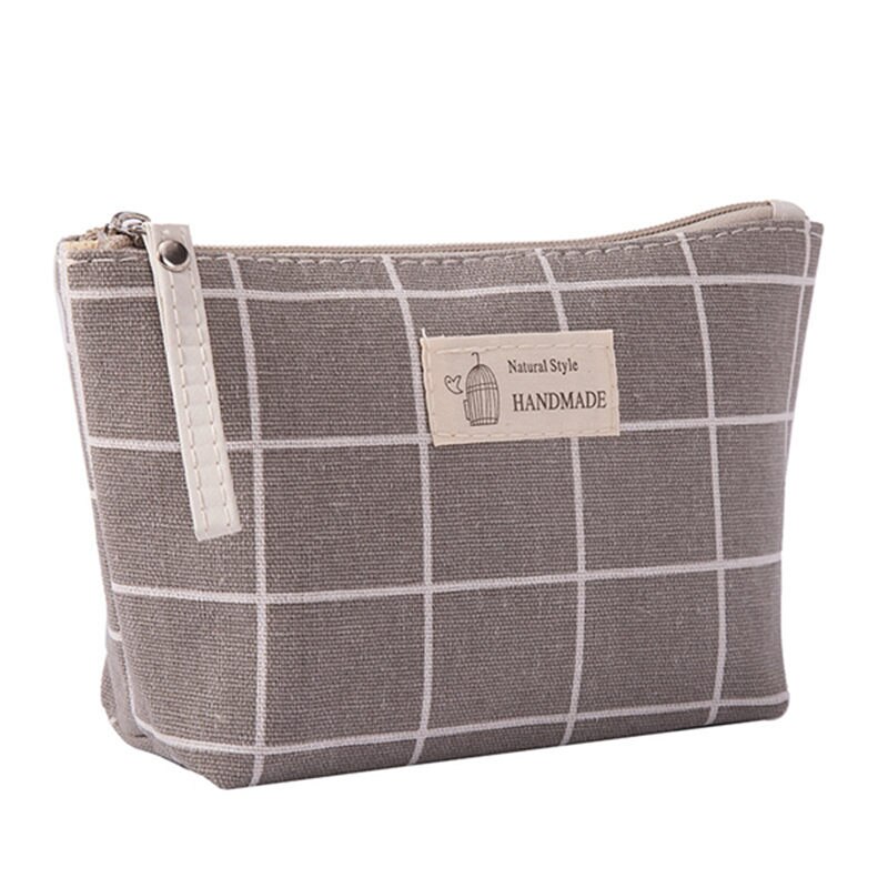 PURDORED 1 pc Vrouwen Plaid Cosmetische Tas Reizen Make-Up Tas Bloem Make Up Zakken Voor Cosmetische Beauty Organizer: brown Plaid