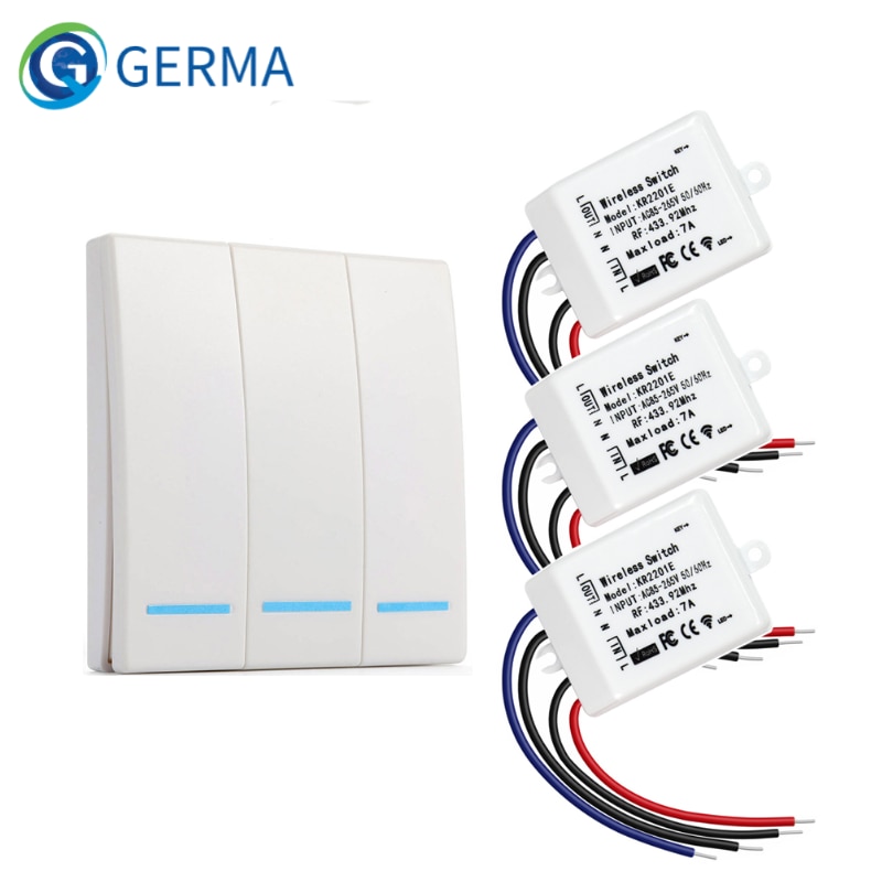 GERMA 433Mhz 86 Type Portable RF Wireless Switch Light Remote Control Switch AC 110V 220V Receiver Smart Switch Wall Panel