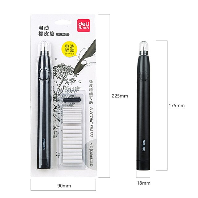 Deli Pencil Drawing Mechanical Electric Eraser Cute Kneaded Erasers for Kids School Office Supplies Rubber Pencil Eraser Refill: Black No batteries