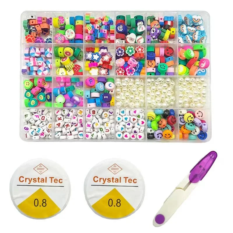 Juego de cuentas de arcilla polimérica, Kit de cuentas de perlas de imitación con letras, caja de de cuentas de cerámica blanda simple para manualidades, suministros para hacer joyería: Azul cielo
