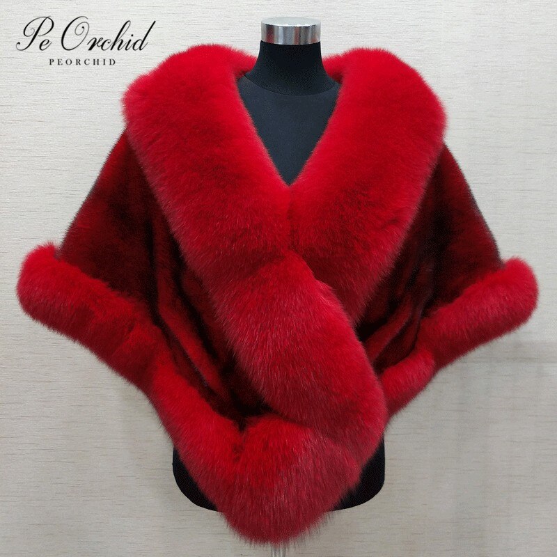 PEORCHID Royal Blue Faux Fur Bridal Bolero For Women Wrap Shrug Evening Party Bride Jackets Red/White Winter Wedding Cape: Red