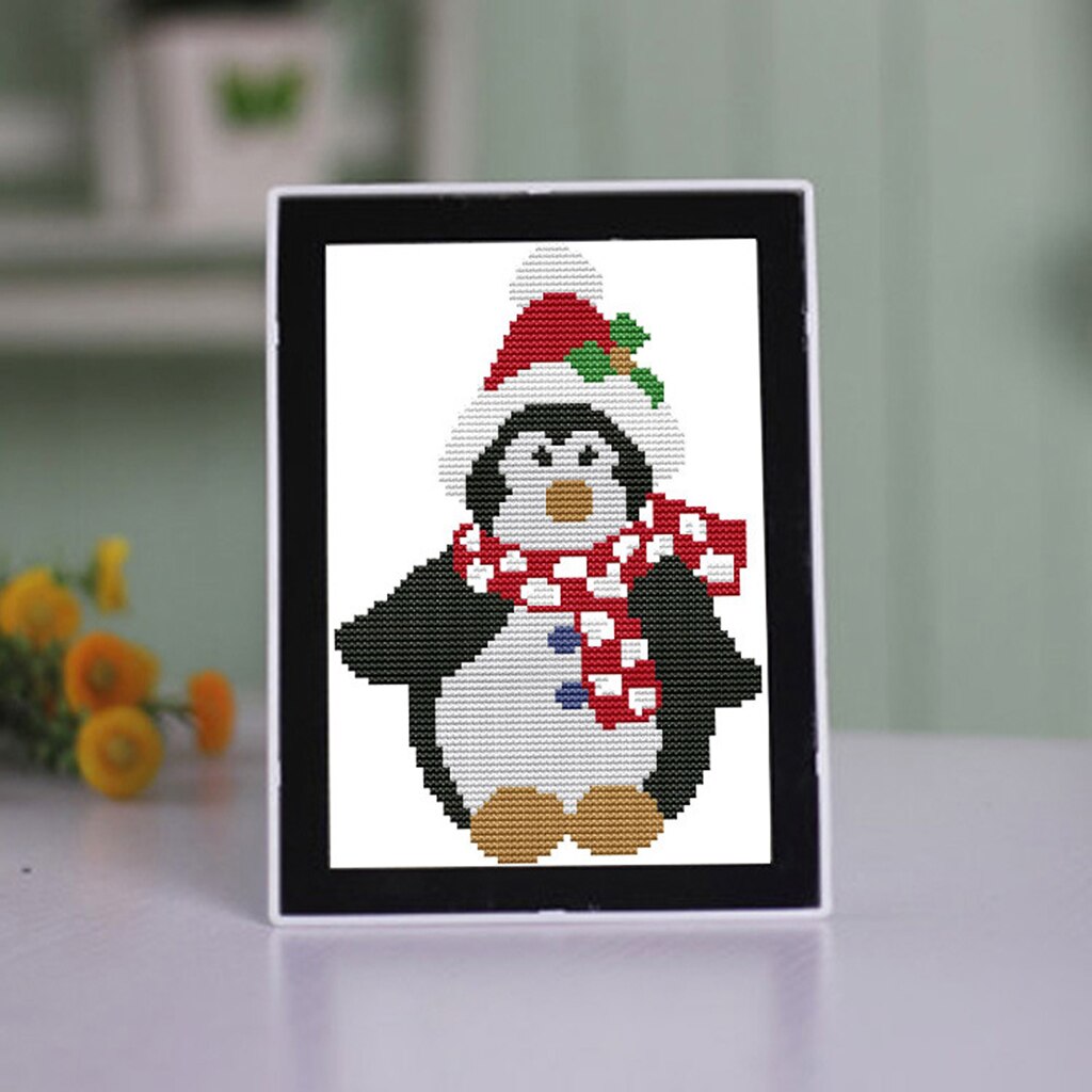 Pre Printed Cross Stitch Kit Stamped Penguin Hand Needlepoint Kits 20*25cm