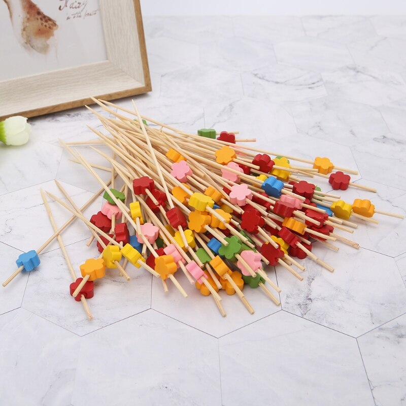 100 stks 12 cm Pruimenbloesem Bamboe Cocktail Picks Fruit Sticks Wegwerp Tandenstokers