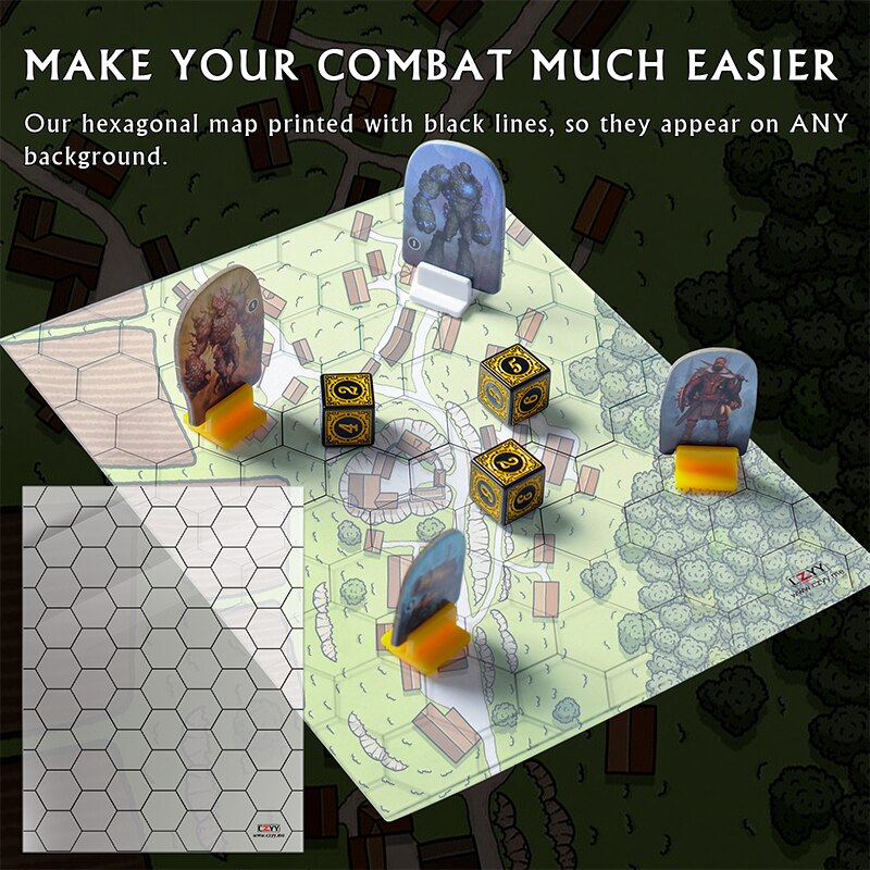 Acrylic Game Mat 1" Hex Grid Overlay Set of 2, 7"x8" Battle Map Board Clear & Durable - Great for Pathfinder and Other RPG Game