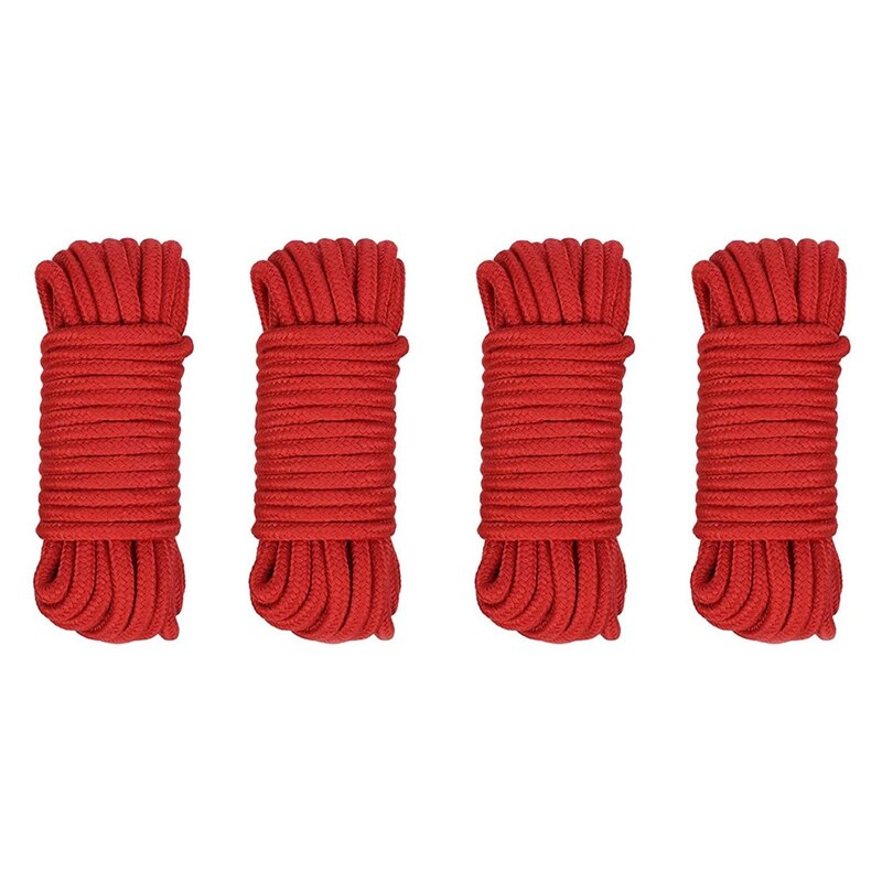 4 Pcs Red Cotton Rope, 8Mm Multi Purpose Strong Soft Tying Cord For Camping Gardening Boating Crafting, 10M/33Ft: Default Title