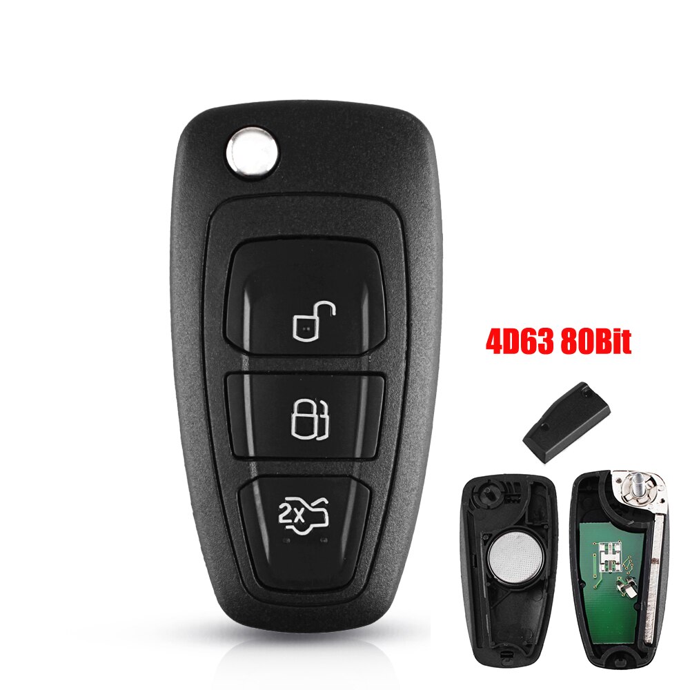 Keyyou 3 knappar 434/433 mhz fsk för ford mondeo focus c-max bil fjärrkontrollnyckel 4 d 63 chip 40/80 bit: 4 d 63 80 bitar