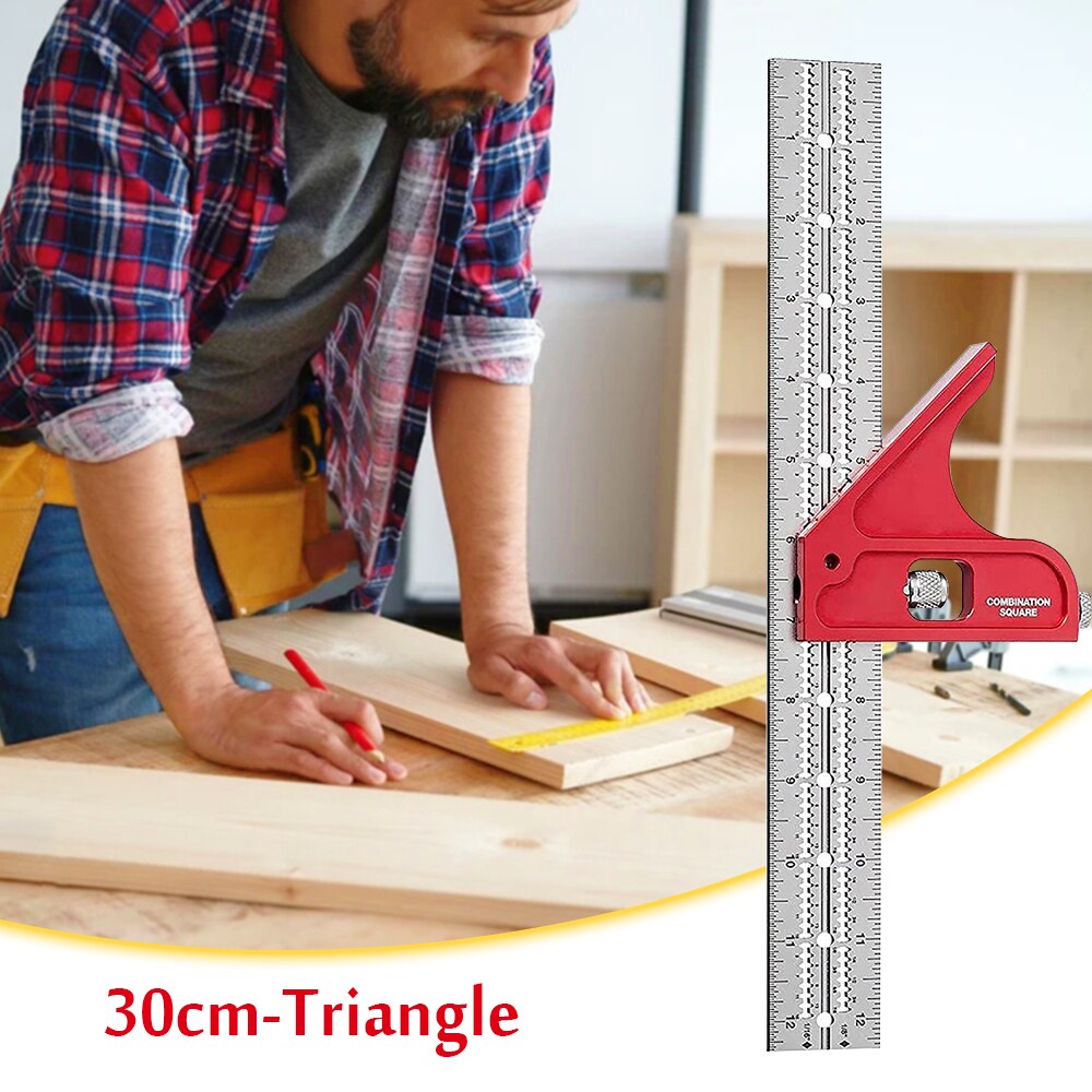 Stainless steel adjustable combination square ruler, woodworking corner high-precision woodworking angle measurement tool.: 30-t