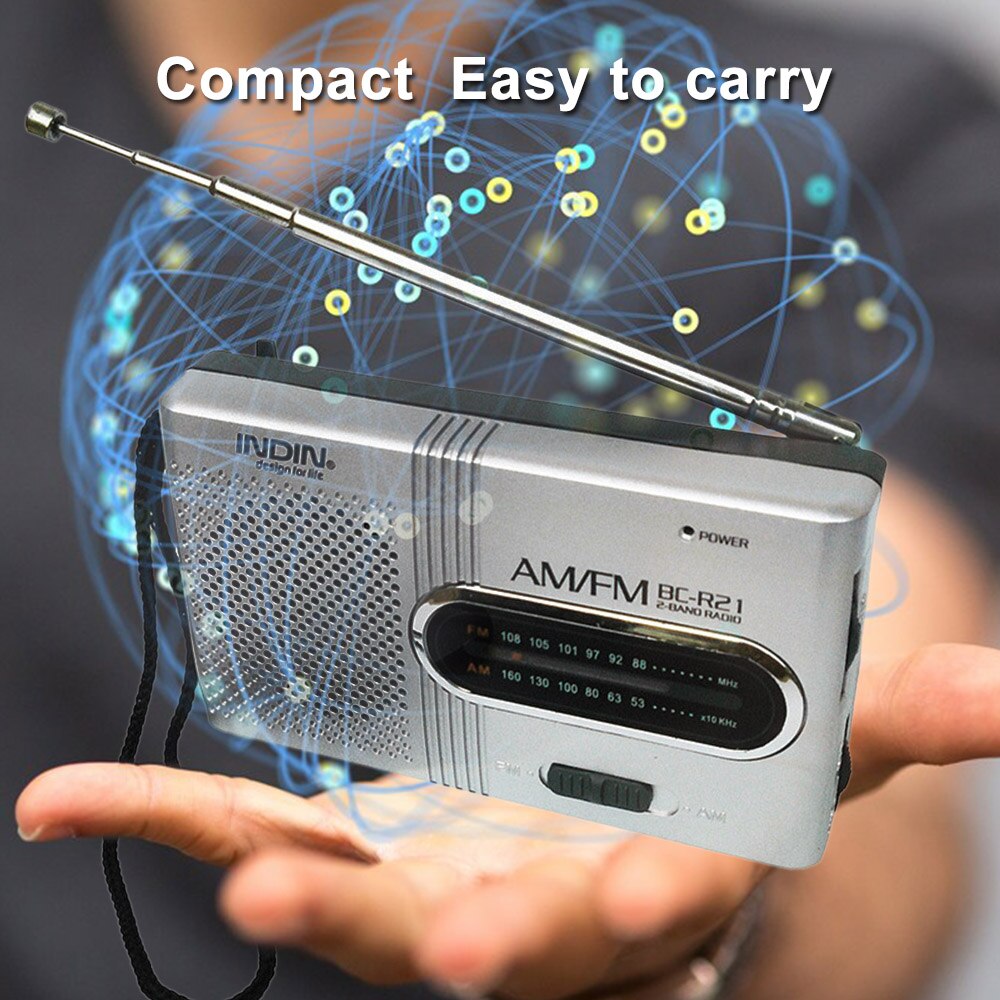 Radio AM/FM Dual Band Radio Receiver Portable Player Built-in Speaker with a Standard 3.5MM Headphones Jack Silver grey