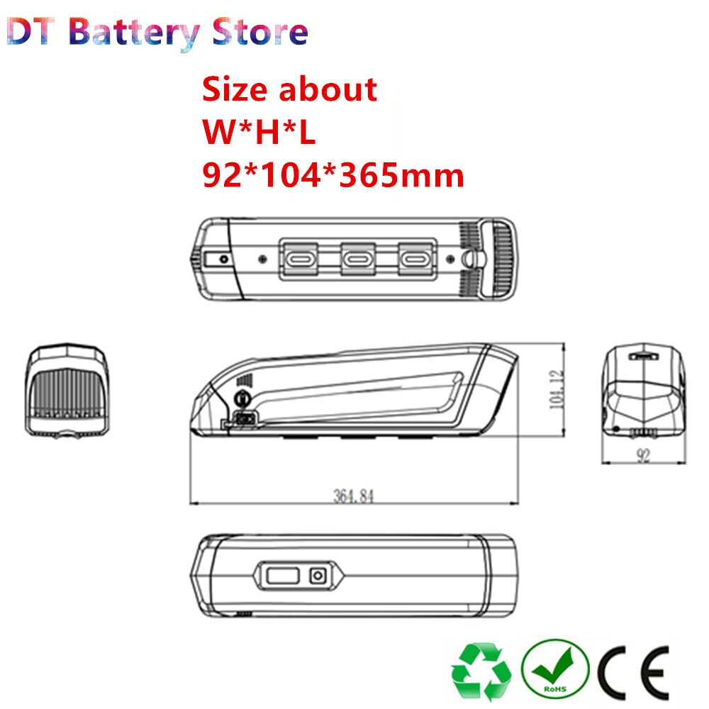 Hailong 2 sida öppen sida frigör elcykel batterilåda 36v 10ah 12ah 14ah 48v 7.8ah 10ah 10.5ah 250w 350w 500w batterilåda