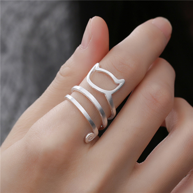 Opening Winding Wire Drawing Cat Rings For Women Cat Wrap Ring Animal Finger Ring For Women Adjustable Engagement Ring Female Gi