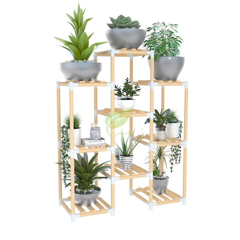 Balcony Wooden Plant Flower Display Stand Floor Shelves Multi-functional Flower Potted Stand Multi-storey Storage Rack Shelf