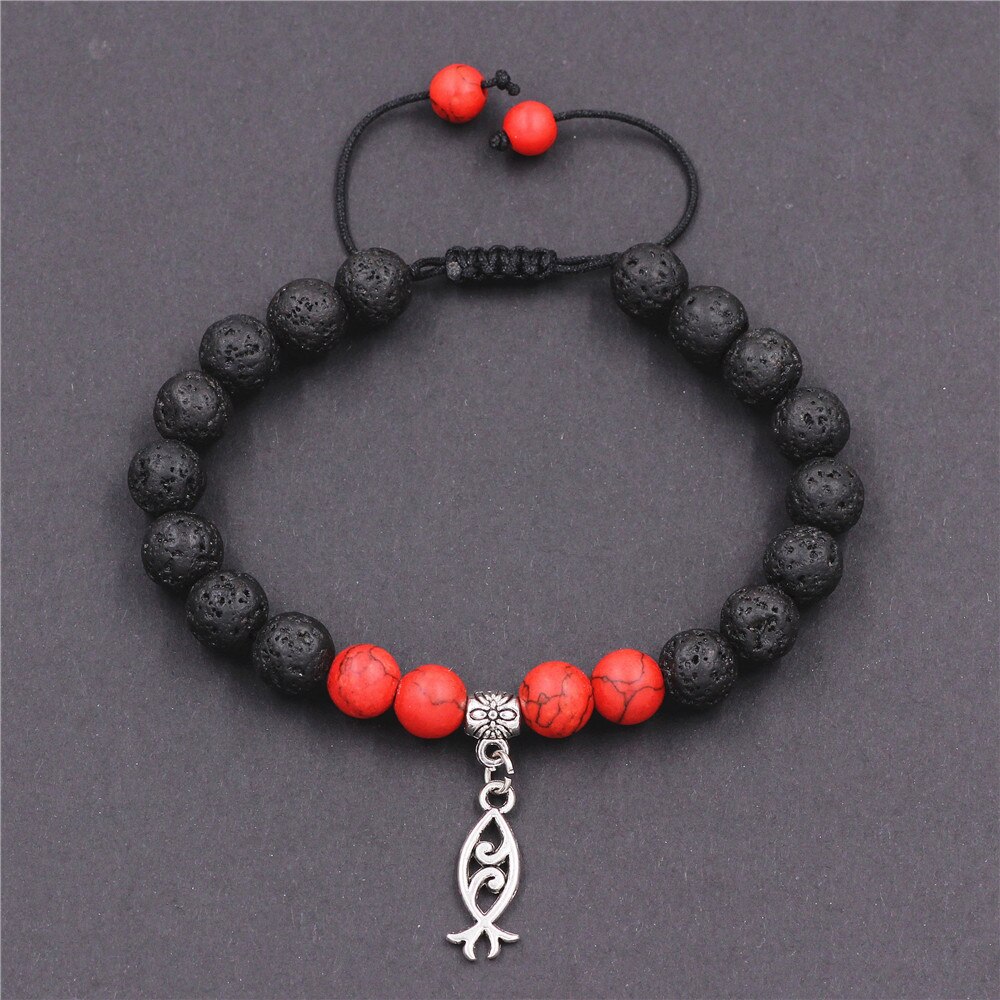DGW Lava Rock Bracelet 8mm Stone Bracelet Stress Relief Yoga Beads Adjustable Oil Diffuser Bracelet for Men Women: BZSL006-Red / Without Box